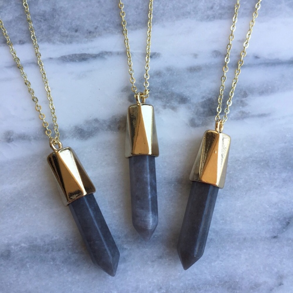 Gray Quartz Bullet Necklace